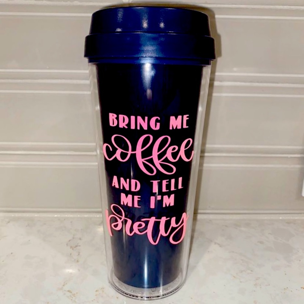 Hand made Navy/ Hot pink coffee tumbler